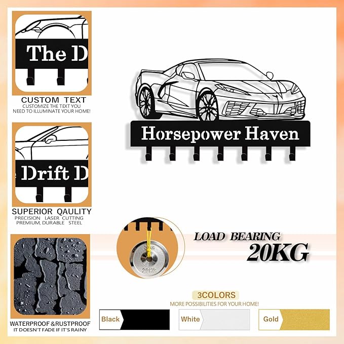 Personalized Key Holder Wall Mount, Custom Metal Car Keys Holder for Wall with Name, Wall Key Hanger Rack with Hooks for Entryway, Front Door, Living Room, Kitchen, Bathroom, Garden