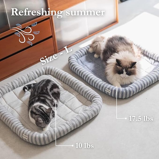 Cat Cooling Mat Bed, Summer Machine Washable Temperature-Regulating Breathable Sleeping Cushion for Indoor Kittens (Blue,L)