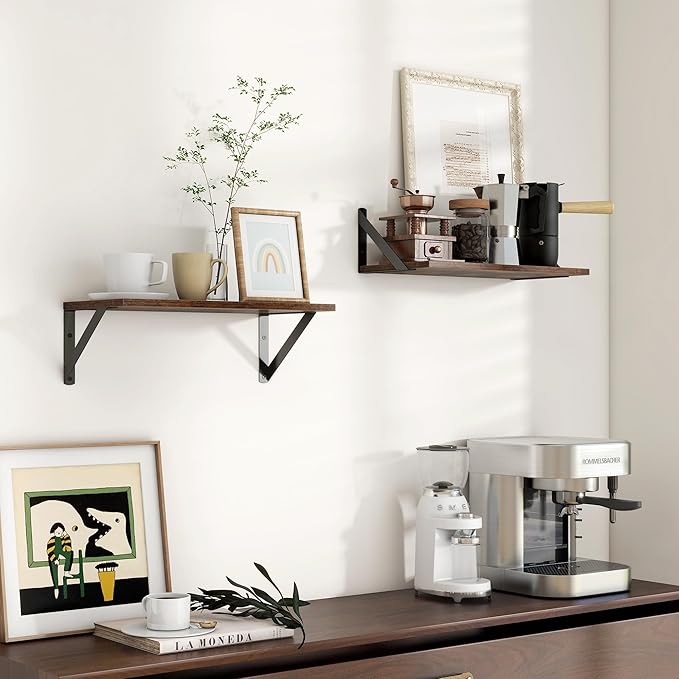 Axeman Floating Shelves for Wall, 16W x 8D Wood Floating Shelves Set of 2, 8'' Deep Rustic Wall Shelves for Bookshelf Living Room Bedroom Home Office Bathroom