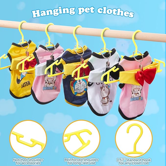 Baby Hangers with Metal Ring Clips, Children Plastic Hanger for Kids Pants Clothes Closet, 20 Pack, Yellow
