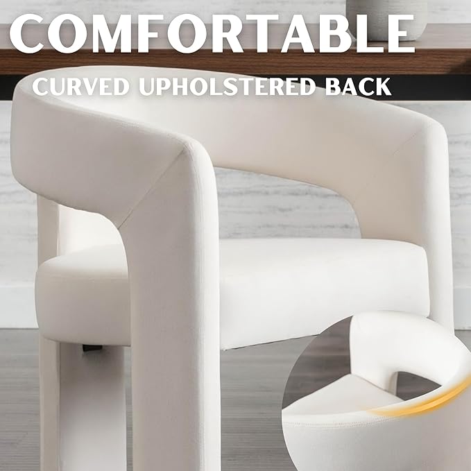 Modern Barrel Dining Chair, Velvet Upholstered Accent Side Chair with Arms Comfy Makeup Vanity Chair, Dining Living Room Kitchen Chair, Beige