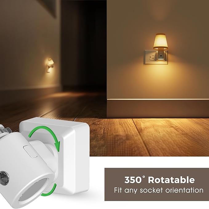 L LOHAS LED Night Lights Plug into Wall, Plug in Night Light Dimmable, Soft Warm Nightlight with Light Sensor, Rotatable Base, Vintage Linen Fabric Nightlights Plug in Wall for Bathroom Kitchen 1Pack