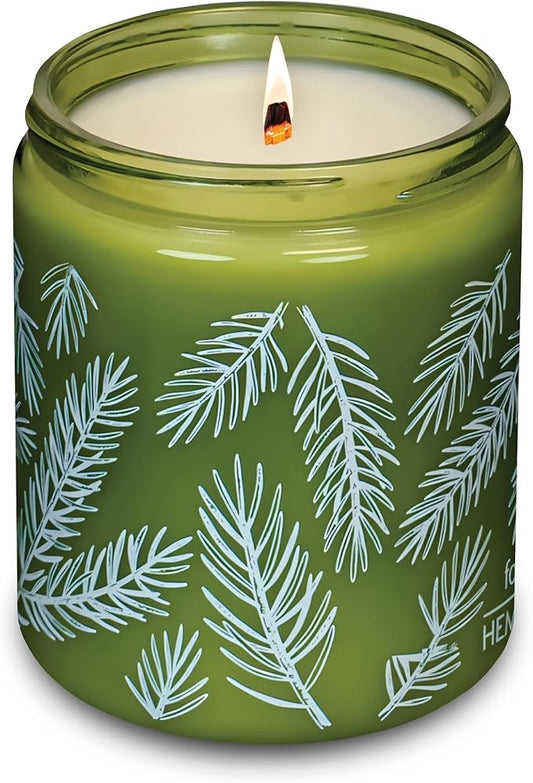 Hemlock Park Green Glass Wood Wick Candle Handcrafted with Natural Coconut Wax (Standard 8 oz, Foxtail Fir)