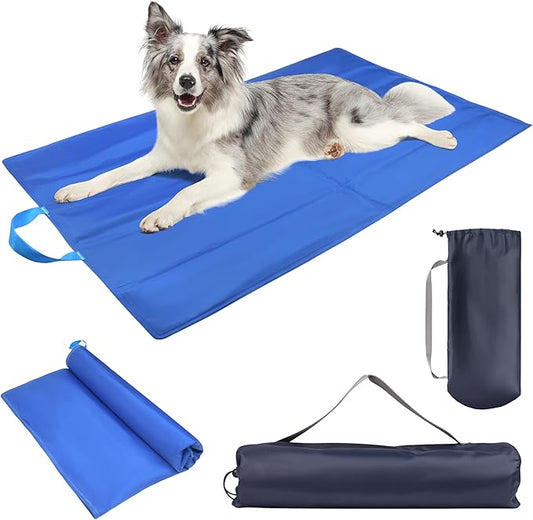 Fayoo Cooling Gel Mat for Dogs - 35.4x23.6 Inch Portable Pet Cooling Pad with Ice Silk Surface Bed for Indoor, Outdoor, Travel Includes Storage Bag (Blue)