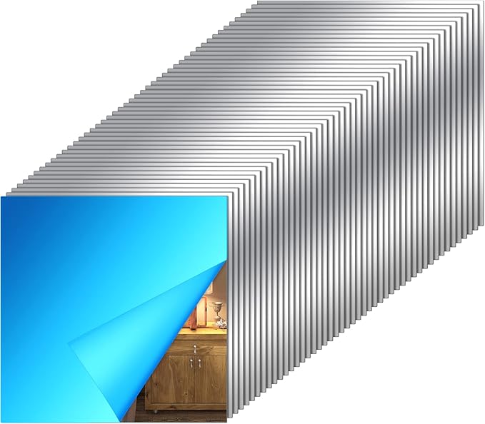 Tuanse 80 Pcs Flexible Plastic Mirror Sheets, Self-Adhesive, Rectangular, 6 x 6 Inch, for Home Decoration