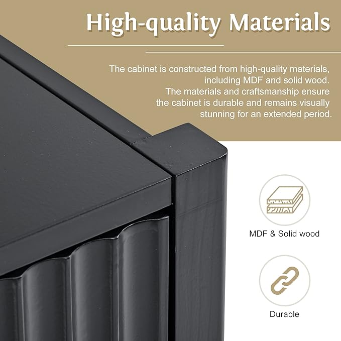 63 Inch Modern Console Table Sofa Table with 4 Doors and Metal Handles, Accent Buffet Sideboard Serving Storage Cabinet with Shelf for Living Room Kitchen (Black)