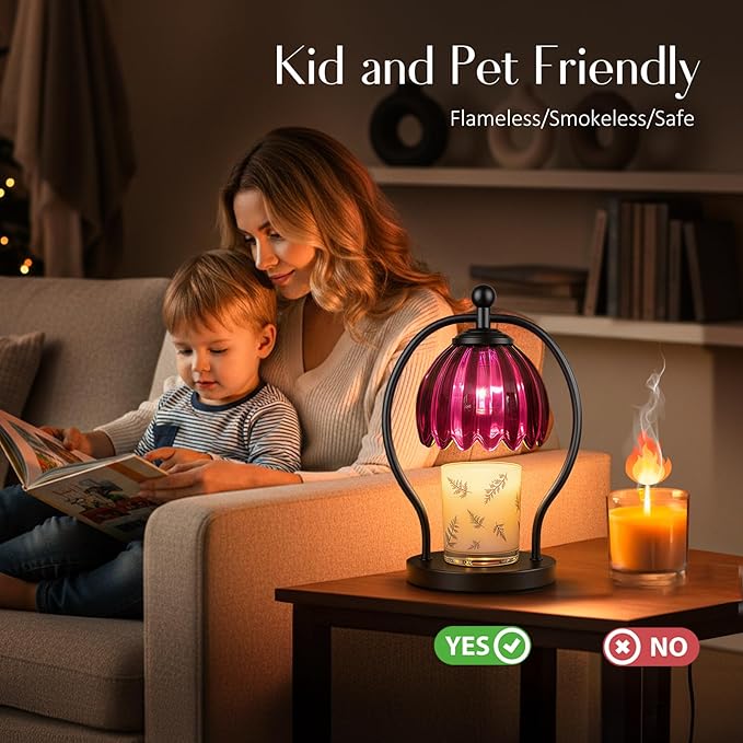 COTTHOS Candle Warmer Lamp, Dimmable Candle Warmer with Timer, Vintage Candles Wax Warmers for Jar Candles Christmas Birthday Gifts for Women Mom, Home Decor for Bedroom Living Room, Purple Black