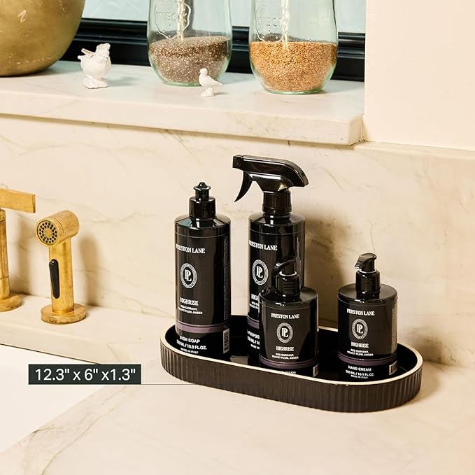 Preston Lane Signature Kitchen Ceramic Tray – Handmade in Portugal with Fluted Edges & Hand-Painted Trim – Decorative Organizer or Home Accent, Large, Ink