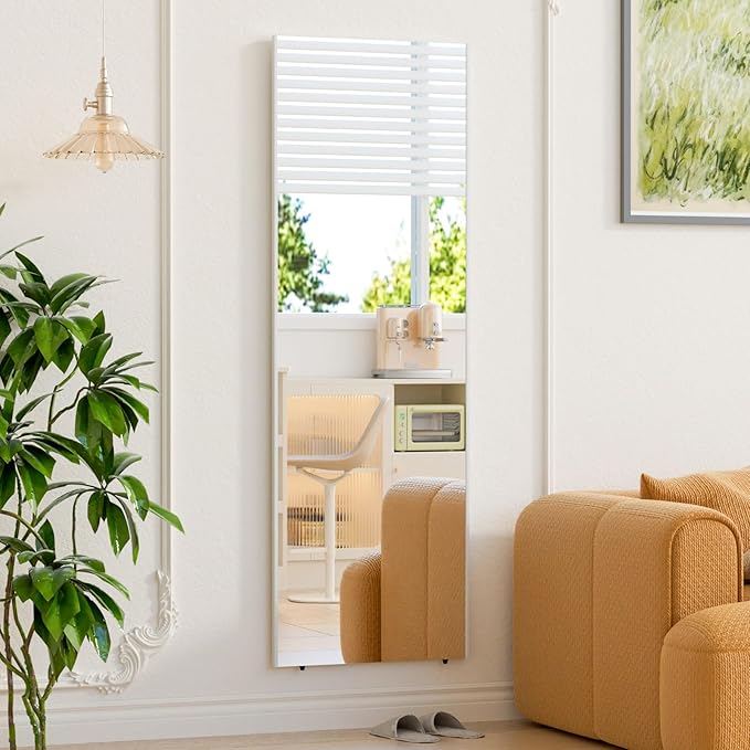 brisafe Full Length Mirror with Stand, 65"x22" Super Lightweight Glassless Home Full Floor Mirror, Oversized 0.04mm Nano-Film Gym Mirror, White