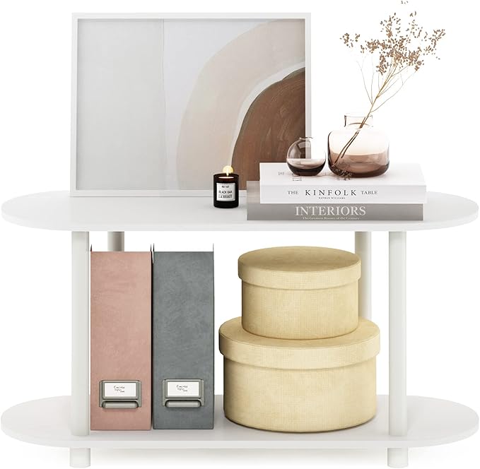 Furinno Turn-N-Tube No Tools Modern Oval Side Table, White/Virgin White