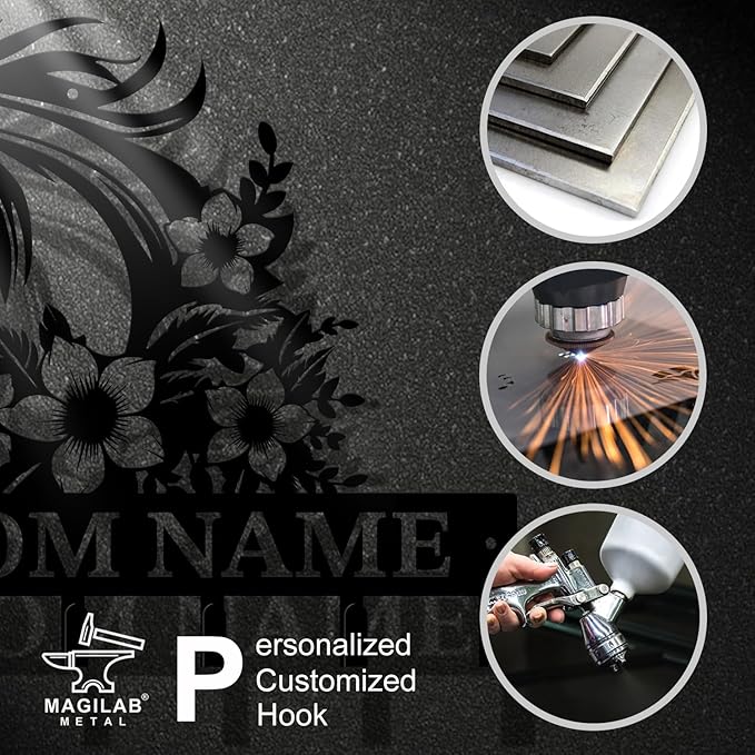 Personalized Custom Name Farm Horse Wall Key Hooks,Metal Horse Art Clothes Hooks,Metal Horse Wall Home Storage Decorative,For Front Door, Hallway, Kitchen, Bedroom,Keys,Hats (Style I)