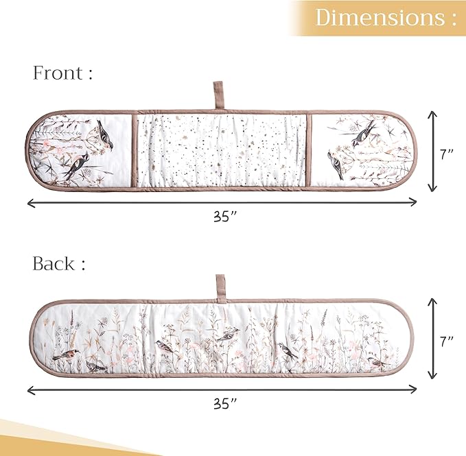 Maison d' Hermine Double Oven Mitts 100% Cotton 7"x35" Double Oven Mitt Heat Resistant BBQ Cooking Gloves with Loop, Baking, Grilling, Kitchen, Handling Hot Pans Spring Summer (Meadow Florals - Brown)