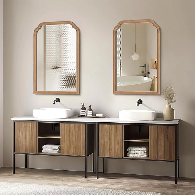 WallBeyond Wood Frame Wall Mirror Rounded Corner Arch Rectangle Mirror for Entryway, Living Room or Bedroom Home Decor - Light Woodgrain [20" x 30" Honey-Colored]