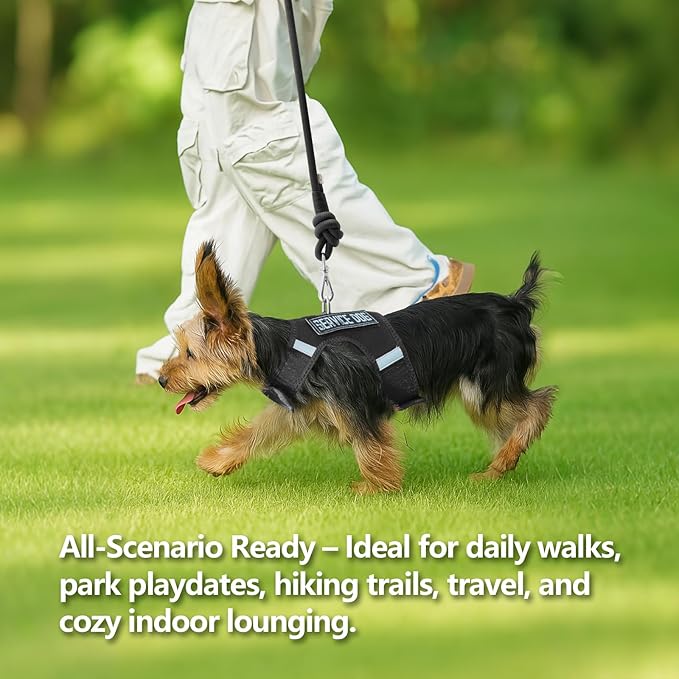 Dog Harness for Puppy – Adjustable Reflective Easy Put On Soft Mesh Vest for Small Dogs with 2 Patches (Black,XS)