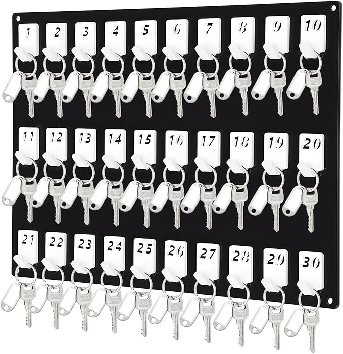 Acrylic Key Board with 30 No. Hooks Wall Mount Key Rack Holder Hanger Storage Collection for School, Garage, Car Dealer, Office, Hotel, Real Estate(Black)