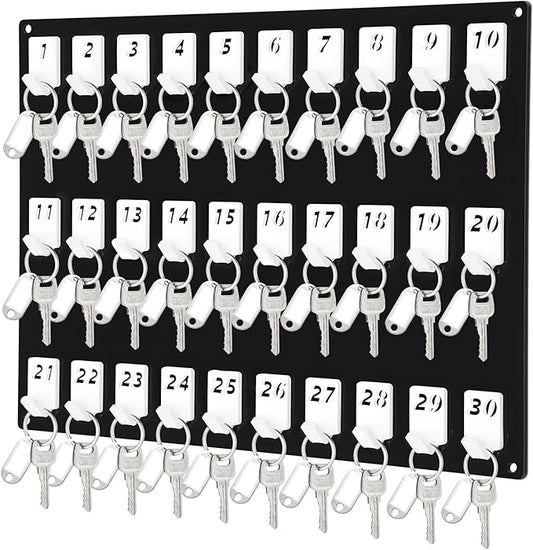 Acrylic Key Board with 30 No. Hooks Wall Mount Key Rack Holder Hanger Storage Collection for School, Garage, Car Dealer, Office, Hotel, Real Estate(Black)