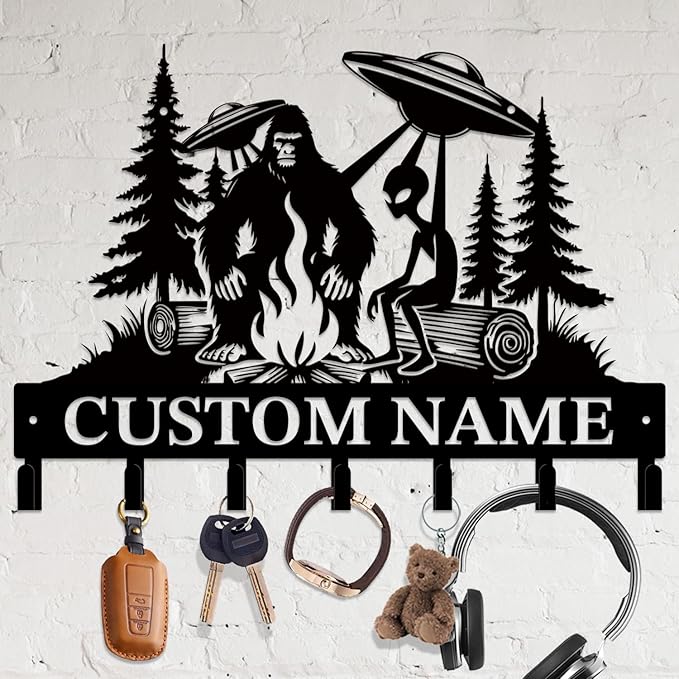 Personalized Custom Alien ET Metal Wall Keys Hooks,Clothes Hooks Alien ET Art coat racks,door holder,Black Alien ET decorations for home,Entrance doors,Hallway, Bedroom,Keys,Hats (Style M)