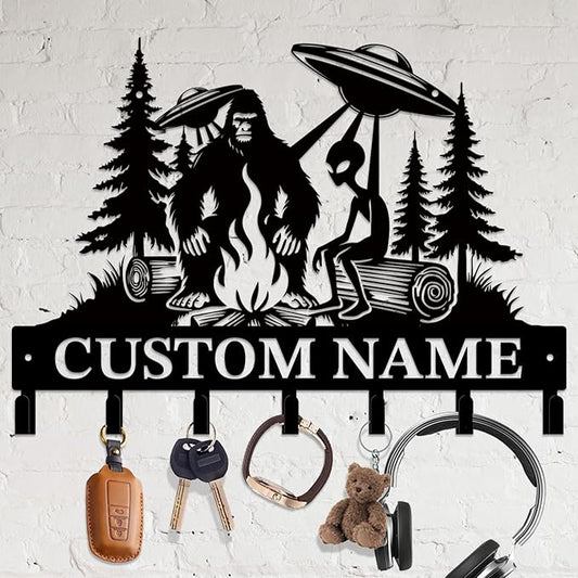 Personalized Custom Alien ET Metal Wall Keys Hooks,Clothes Hooks Alien ET Art coat racks,door holder,Black Alien ET decorations for home,Entrance doors,Hallway, Bedroom,Keys,Hats (Style M)