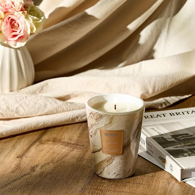 M&SENSE Noir Air Scented Soy Candle, 3 Wick Highly Scented 14.1 Oz 80H, Aromatherapy Christmas Gift for Women and Men