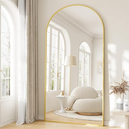 Large Full Length Mirror, 36"x80" Arched Floor Mirror Full Length with Stand, Room Decor Big Full Body Mirror with HD Tempered Glass Aluminum Frame for Bedroom Living Room, Gold
