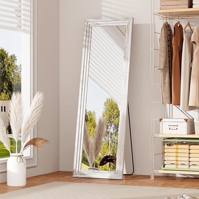 Full Length Mirror,65x22 Inch Full Length Mirror Wall Mounted,Vertical Hanging,Leaning Standing for Bedroom,Living Room,Rectangular Wooden Frame,Wood White Color.