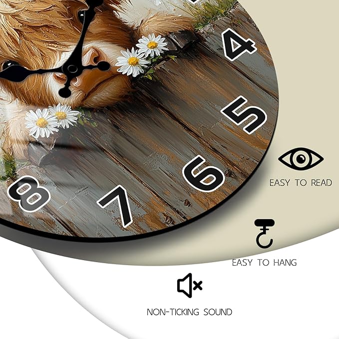 Coastal Wall Clock for Kitchen Decor, 12 Inch Round Wood Clocks Battery Operated Silent Retro Wall Clock for Farmhouse, Bedroom