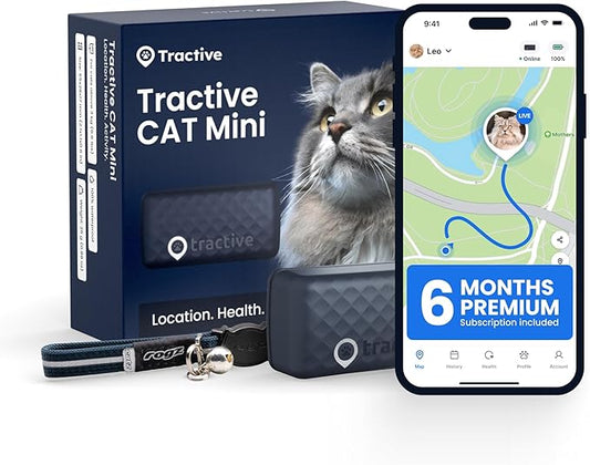 Tractive Smart Cat GPS Tracker with Free 6 Month Subscription | Real-Time Location & Wellness Monitoring for Cats 6.5 lbs+ | Territory & Location History | Up to 5-Day Battery (Dark Blue)