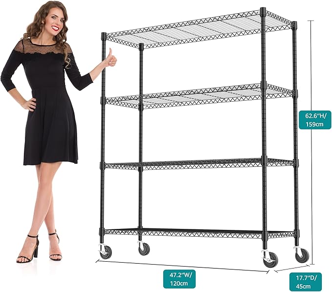 4 Tiers Shelf 1400 lbs Steel Storage Shelving Utility Shelving Unit Steel Organizer Wire Rack for Home,Kitchen,Office,Garage Black 17.7" D x 47.2" W x 62.7" H