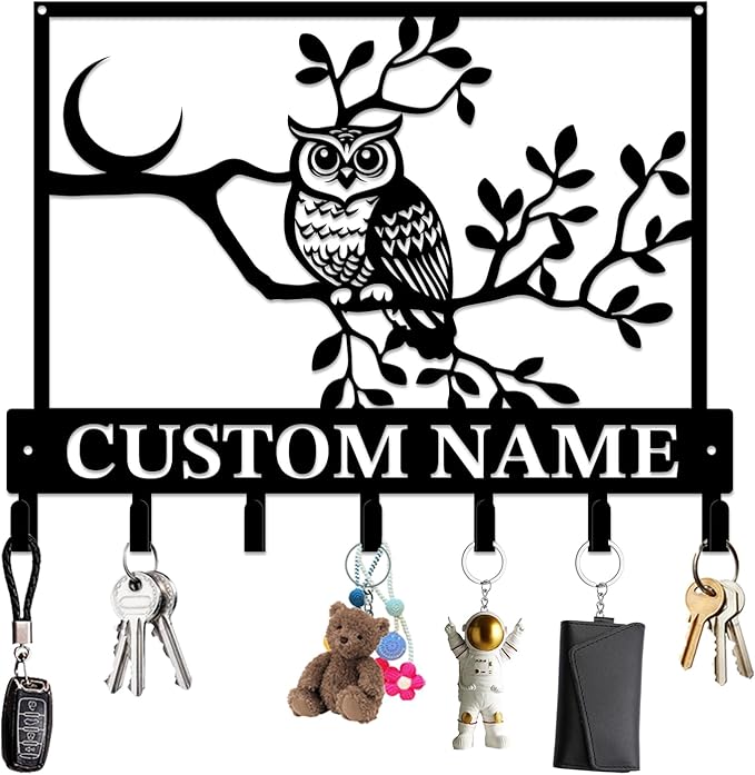 Personalized Custom Name Birds of Trees Wall Key Hooks,Metal Birds of Trees Art Clothes Hooks,Metal Birds of Trees Wall Home Storage Decorative,For Front Door, Hallway, Kitchen, Bedroom (Style I)