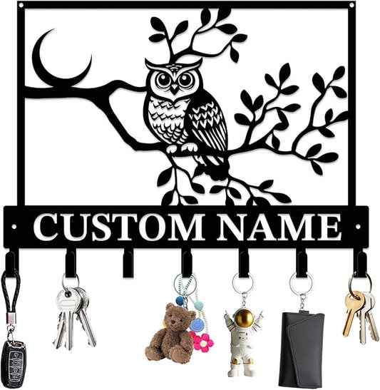 Personalized Custom Name Birds of Trees Wall Key Hooks,Metal Birds of Trees Art Clothes Hooks,Metal Birds of Trees Wall Home Storage Decorative,For Front Door, Hallway, Kitchen, Bedroom (Style I)
