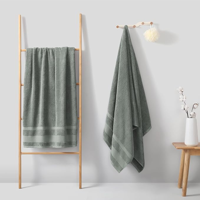REDKISS 100% Cotton Bath Towels Set of 2, Extra Large Bath Sheets 35 X 70 Inches, 800 GSM, Quick Dry, Ultra Soft & Super Absorbent Bathroom Towel Sets for Bathroom, Gym, Spa, Pool & Hotel, Sage Green