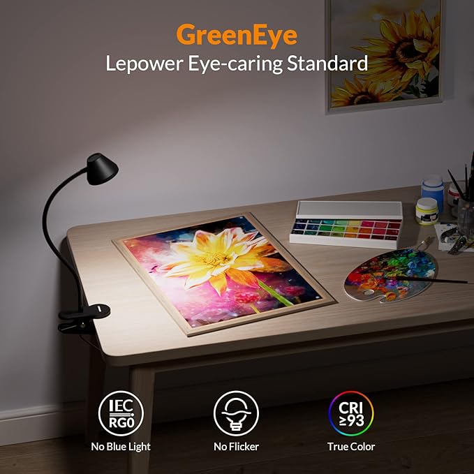 LEPOWER Clip on Light, Dimmable Book Light for Reading in Bed, 300LM Clip on Lamp, 5 Color Temperatures Clamp Light, Night Light Mode, Timer Setting, 2%-100% Brightness, for Bed, Headboard, Black