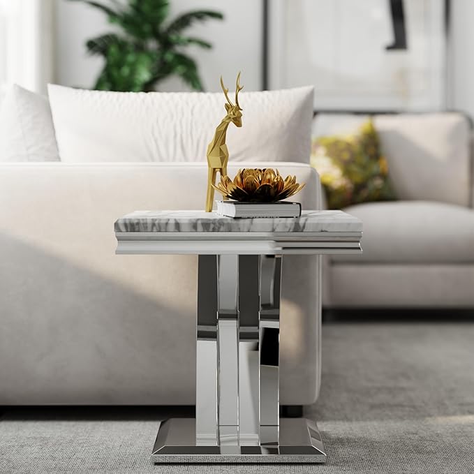 AUZ Silver Coffee Table Set of 2, Living Room Table Set with X- Shape Design Polished Stainless Steel Frame