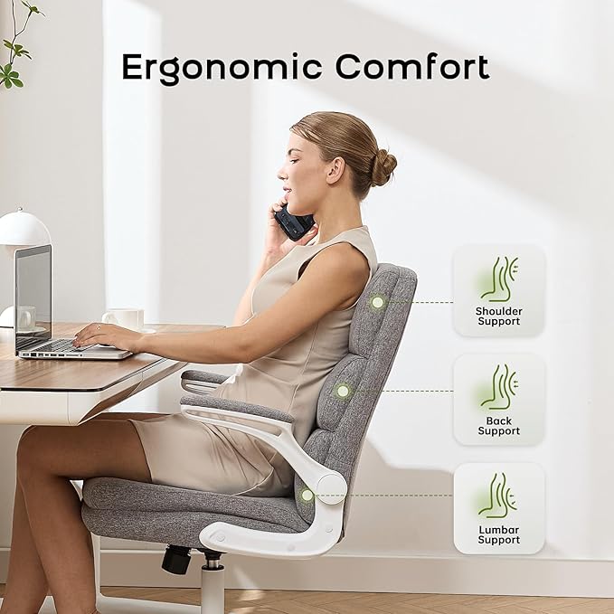 Office Chair Adjustable Desk Chair Mid Back Executive Comfortable Fabric Ergonomic Back Support Home Computer Chair with Padded Flip-up Armrest Swivel Wheels (Cement Gray)