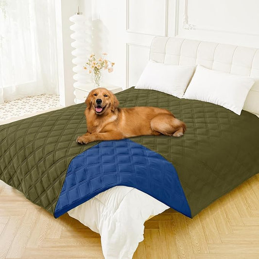 Smiry Waterproof Dog Bed Cover Blanket 82x102, Soft Reversible Pet Blanket, Washable Leakproof Cats Dogs Couch Cover for Sofa, Couch, Furniture, Green/Navy