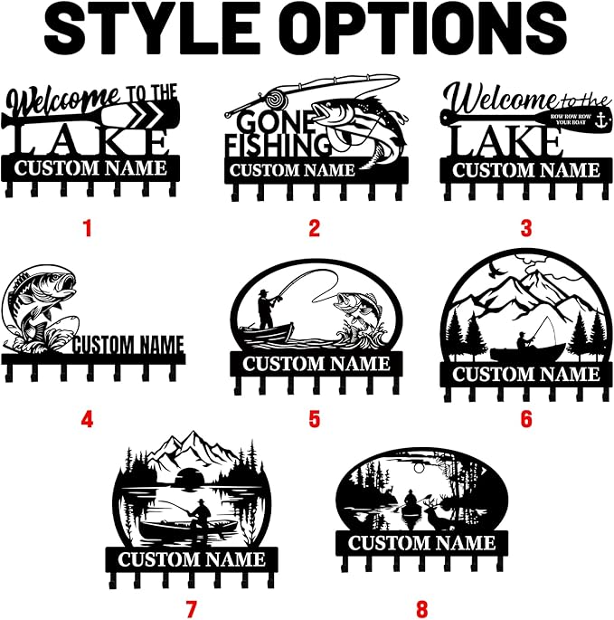 Personalised Fishing Key Holder for Wall, Key Holder Wall Mount, Lake Fishing Decor, Decorative Key Rack Coat Hooks for Bathroom Entryway Kitchen Doorway, Gifts for Fishermen