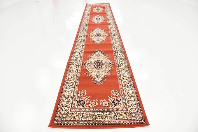 Unique Loom Reza Collection Traditional Persian Style Area Rug, 3 ft x 16 ft 5 in, Terracotta/Ivory