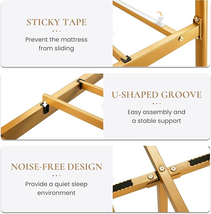 SHA CERLIN 14 Inches King Size Metal Platform Bed Frame/Vintage Iron-Art Headboard and Footboard/Mattress Foundation for Storage/No Box Spring Needed/Noise-Free/Easy Assembly/Gold