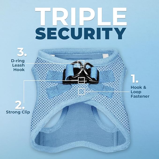 Best Pet Supplies Voyager Step-in Air Harness - All Weather Mesh, Reflective, No Pull Harness for Dogs, Cats - Secure with Hook & Loop Fastener, Buckle, Double D-Rings - Baby Blue, S
