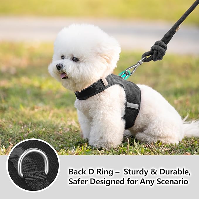 Dog Harness for Puppy – Adjustable Reflective Easy Put On Soft Mesh Vest for Small Dogs with 2 Patches (Black,XXS)