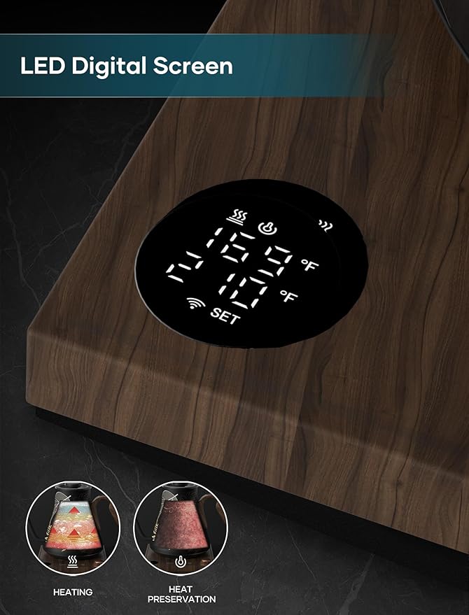 Electric Kettle, Gooseneck Electric Kettle, ±1℉ Precise Temperature Control, Stainless Steel Interior, Quick Heating for Pour Over Coffee, Tea & Boiling Water, 0.9L (Rainforest)