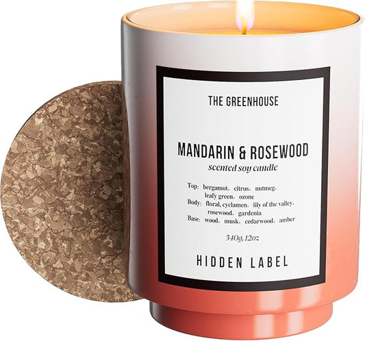 Hidden Label Fall Candle, Mandarin Rosewood Scented Candle, 12oz Natural Soy Wax, 75 Hours Long Lasting Clean Burn, Aromatherapy Candles for Home,Scented,Bathroom,Livingroom,Holiday Gift