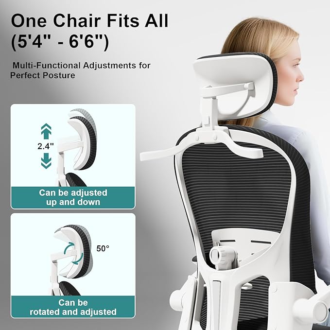 Ergonomic Computer Office Chair - Adjustable Lumbar Support, Headrest, High Back Mesh Desk Chair for Office and Home, 90-120° Reclining Task Chair with Flip-Up Arms (Black)