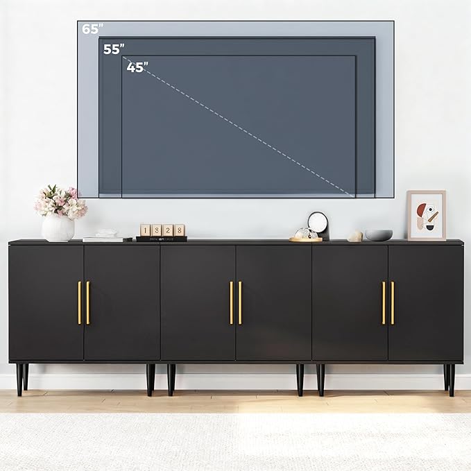 Modern Storage Cabinet, Free Standing Buffet Cabinet, Black Sideboard and Buffet Storage, Wood Accent Furniture for Living Room, Hallway, Entryway, Dining Room, Bedroom (1, Black)