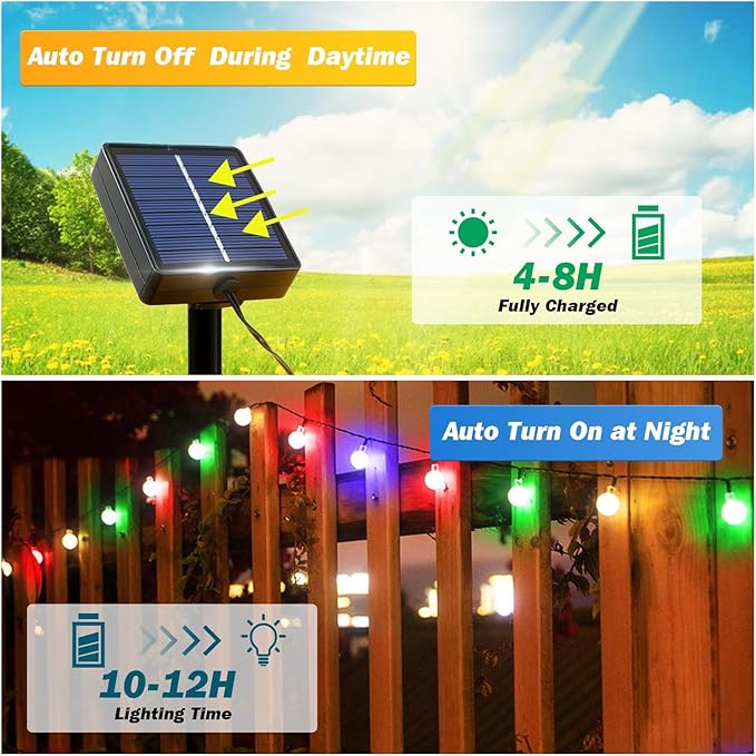 Solar Lights Outdoor Waterproof, 2 Pack Total 120LED 72FT Solar String Lights for Outside with 8 Modes, Outdoor String Lights Crystal Globe Patio Lights for Garden Yard Party Decor (Multicolor)