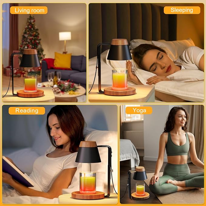 Candle Warmer Lamp with Timer, Stepless Dimmable Candle Lamp Warmer, Electric Candle Warmer Adjustable Height, Wax Warmer for Scented Wax with 2 Bulbs, for Festival&Home Decor (Black Mini)