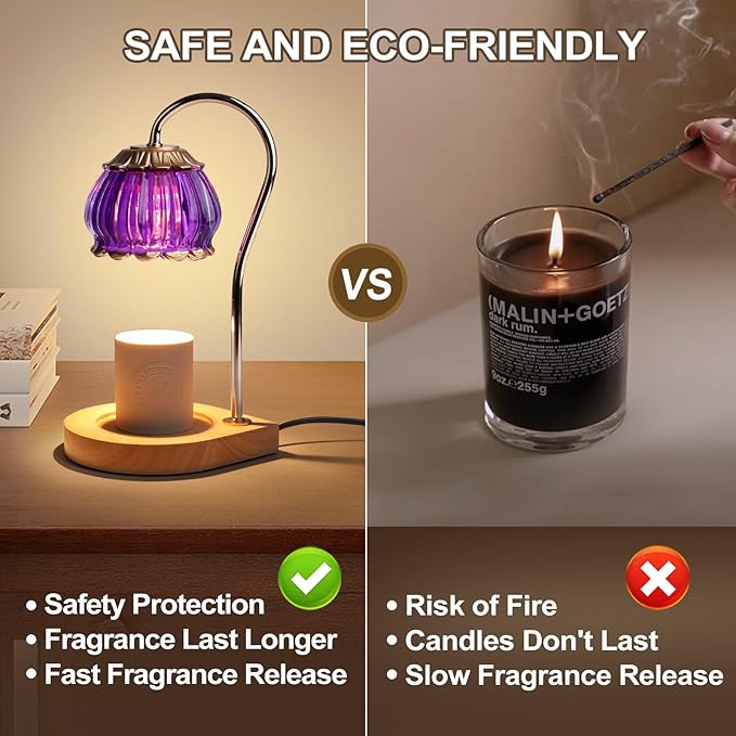 Candle Warmer Lamp with Timer, Dimmable Candle Warmer Lantern Light Gift Electric Fragrance Candle Holders for Warming House Warming Home Decoration Gifts for Women,Purple