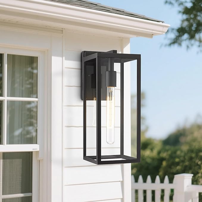 Bestshared Outdoor Wall Sconce Lights,Exterior Wall Lighting Fixtures with Clear Glass, Anti-Rust Modern Black Outside Lantern Lamp for House Front Porch Doorway Patio (Black, 15"-4 Pack)