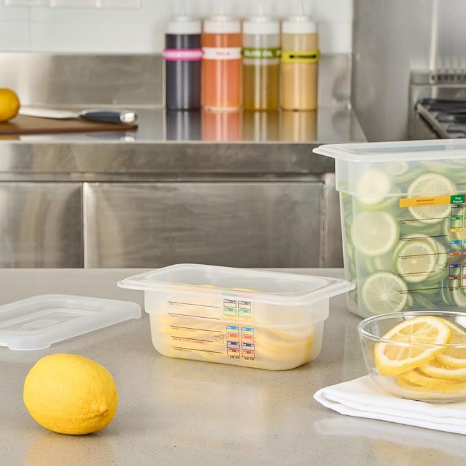 Restaurantware Food Pans Pack of 10 Plastic Rectangle Food Containers 1/9 Size with Traceability Label, Storage Containers Dishwashable Hot Cold Friendly for Restaurants Buffet Commercial Use