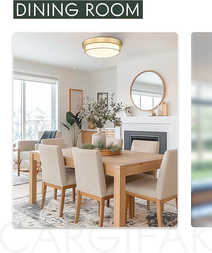 Flush Mount Light Fixture, 12 inch 2-Light Modern Ceiling Light with Brass Gold Finish for Hallway Kitchen Laundry Bedroom, 4822-BB